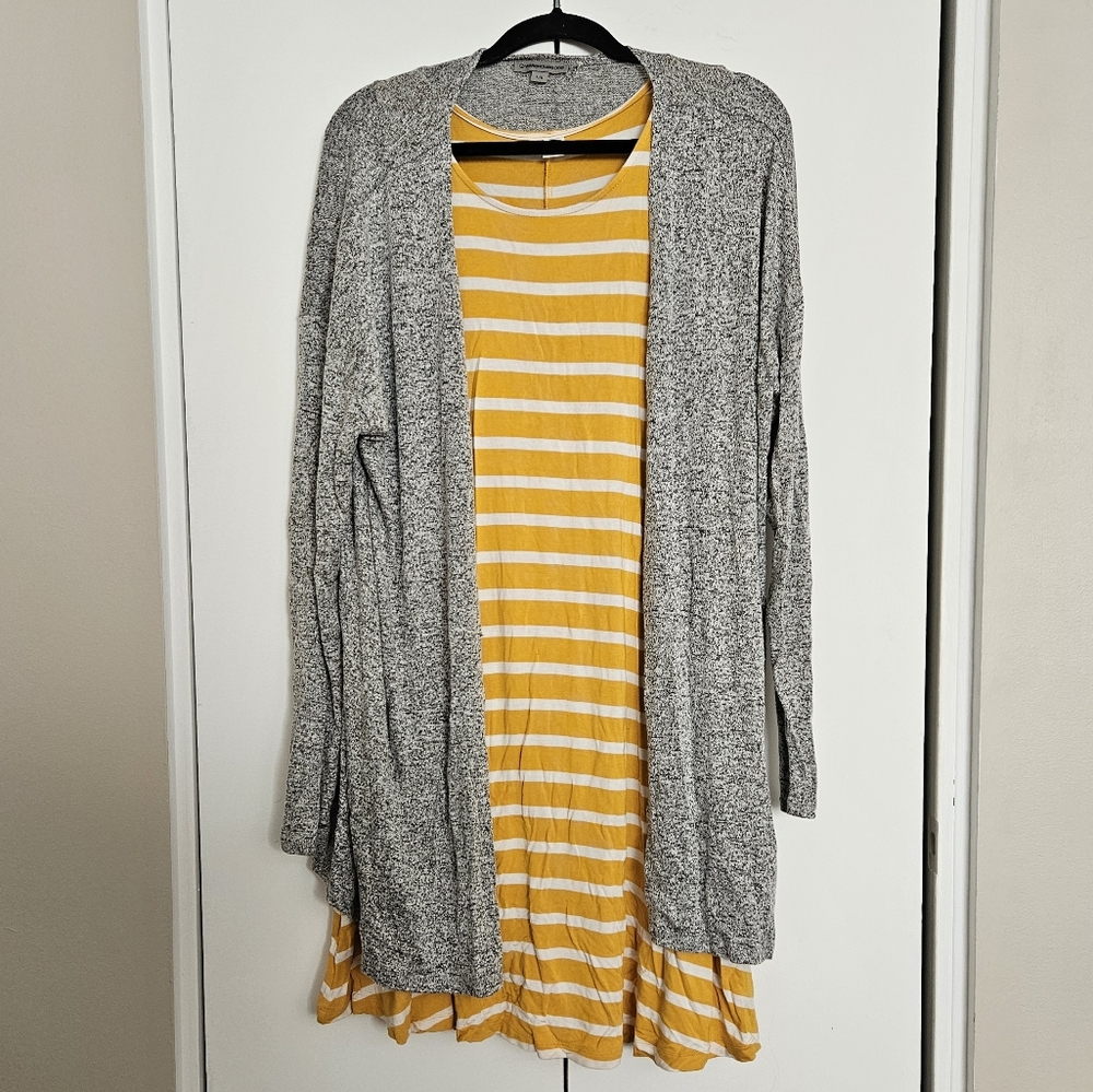 Set Dress + Cardigan Gray/Yellow/White